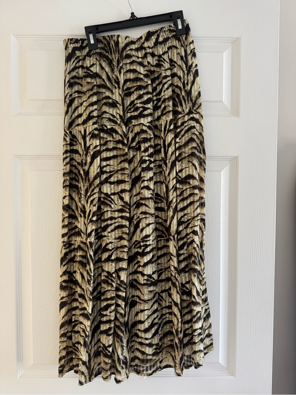 ba&sh Black and Cream Zebra-Print Pleated Maxi Skirt